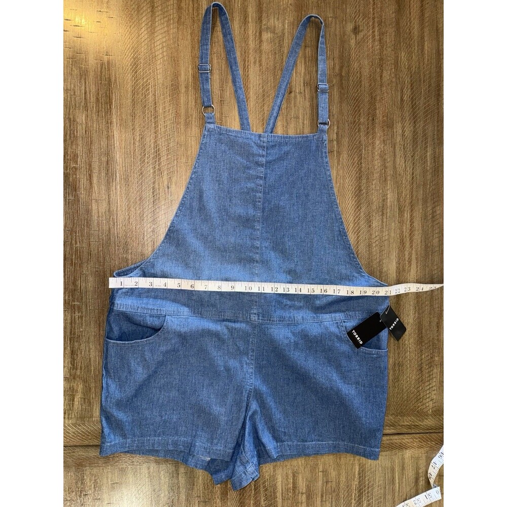 NWT Torrid Blue Chambray Denim Shortalls Overalls Square Neck Size 1X 14-16 NEW - Picture 10 of 16